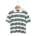 Striped Contrast Short Sleeve T-shirt Women Buttons Turndown Collar Tee Shirt Spring New Streetwear Vintage Chic Top Tees 2025