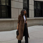 Casual Solid Long Women Streetwear Long Sleeve Turn-down Collar Double Breasted Female Coat 2025 Autumn Fashion Lady Jacket New