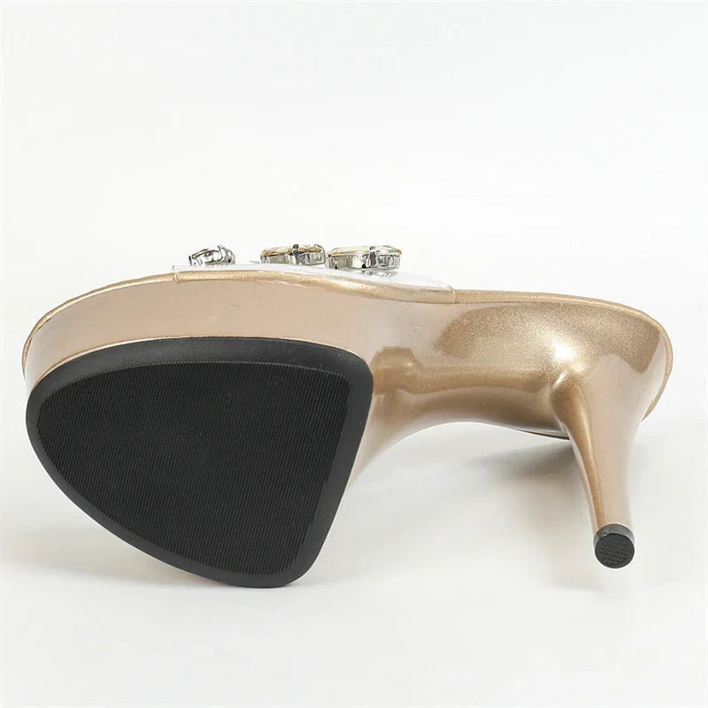 Crystal PVC Transparent Women Slippers with Thin High Heels for Summer Extreme Platform