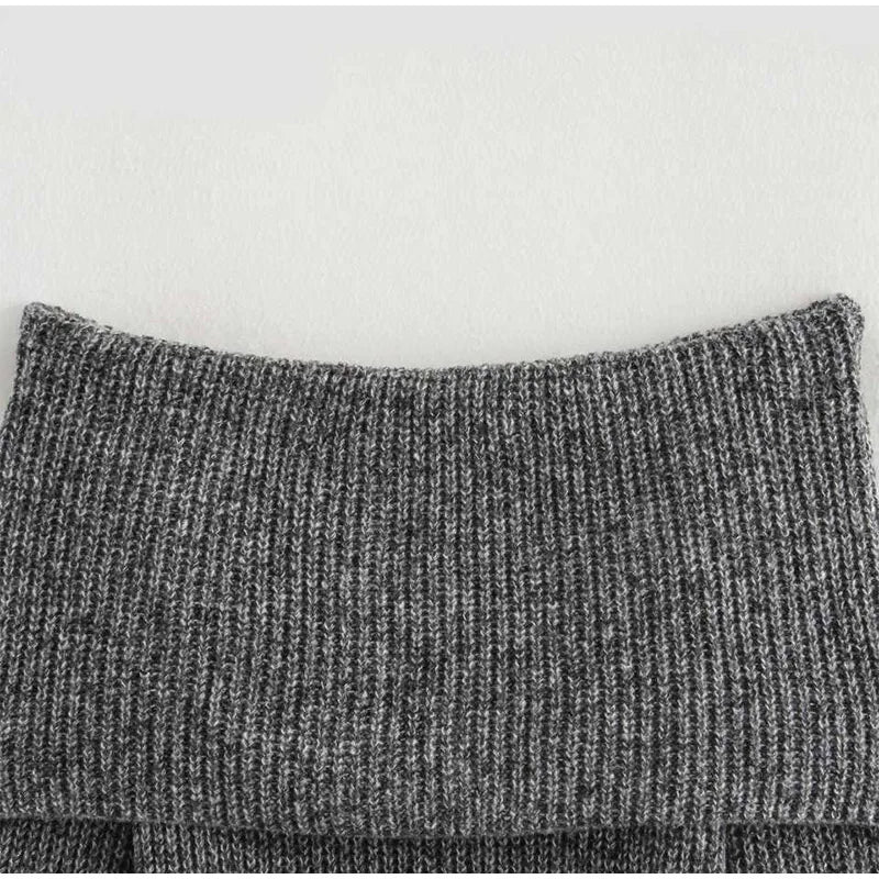 Vintage Off Shoulder Sweater With Belt Women Elegant Knitted Solid Thick Long Sleeve Sweaters Female Winter Chic Street Knitwear