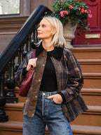 Vintage Plaid Printed Women Jacket Patchwork Turn Down Collar Single Breasted Female Coat Autumn Long Sleeve Zipper Outwear