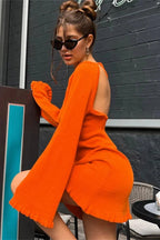 Lace-Up Long Sleeve Mini Dress with High Waist