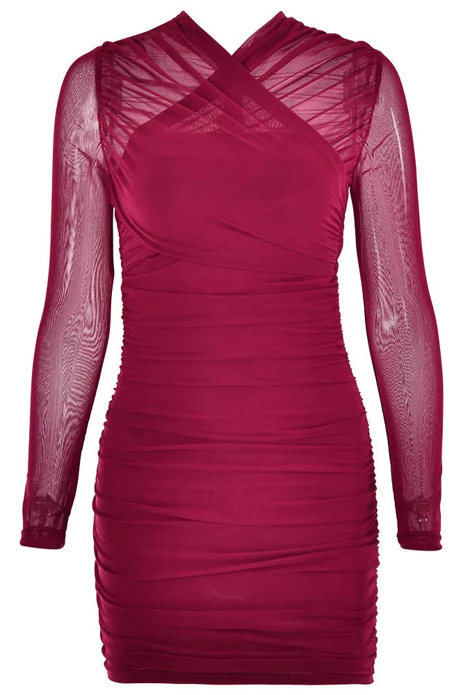 Patchwork Long Sleeve Mini Dress with Zipper