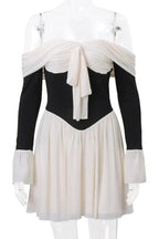 Strapless Mini Dress with Long Sleeves and High Waist
