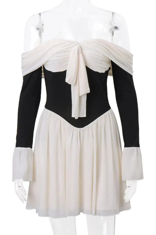 Strapless Mini Dress with Long Sleeves and High Waist