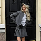 Women Striped Skirt Set Stand Collar Single Breasted Top High Waist Pleated Skirts 2024 Summer Fall New Fashion Lady Office Suit