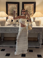 Beach Party Two-Piece Set See Through Scarf Mini Wrap Top Mesh Irregular Hem+Multi-Pleated Bottoms Matching Pretty Suits