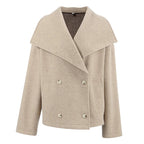 TAVIMART  -  Vintage Large Lapel Collar Short Coats Women Retro Casual Double-Breasted Pocket Coat Female Autumn Chic Loose Street Outwear
