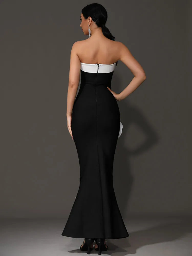 Elvy Strapless Bandage Gown with Flower Detail