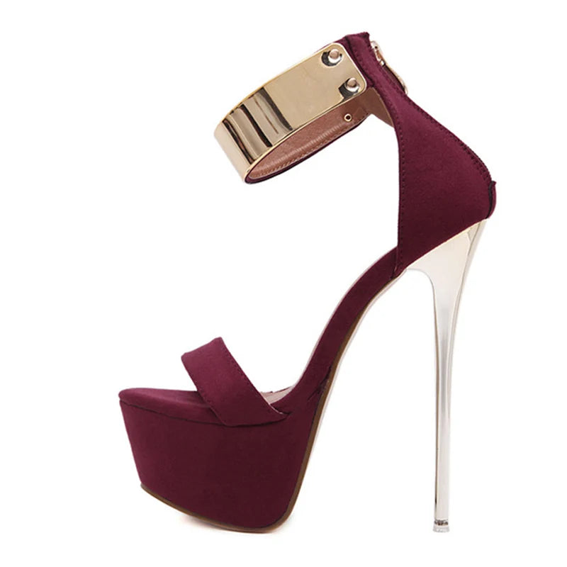 Metal Ankle Cover Strap Women Sexy 16CM Sandals Platform High Heels