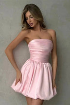 Off Shoulder Pleated A-Line Backless Mini Dress