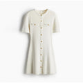 Knitted Dress for Women Streetwear Vintage Fashion Dresses Solid Slim Button Short Sleeve Mini 2024 New Spring Summer Dress