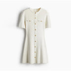 Knitted Dress for Women Streetwear Vintage Fashion Dresses Solid Slim Button Short Sleeve Mini 2024 New Spring Summer Dress