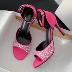 Crystal Silk Sandals Women Thin Heels for Summer Prom Party