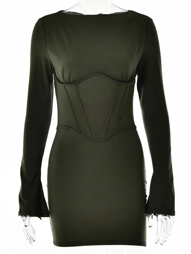 Backless Mini Dress with Full Sleeves
