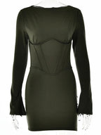 Backless Mini Dress with Full Sleeves