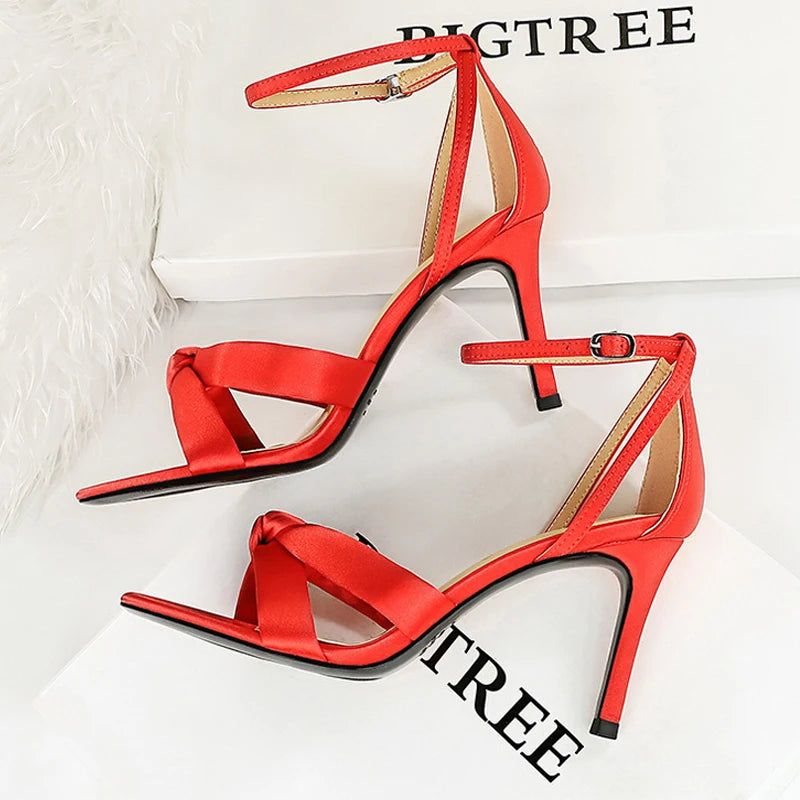 Summer Stilettos Heels 11 Cm Sandals Satins Ladies Shoes Women