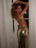 Metallic Sequin Wide Strap Open Back Bodycon Maxi Mini Dress