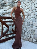Satin Mock Neck Halter Bodycon Mini Dress Wrap Drape Cutout Maxi Dress