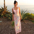 Floral Lace Sweetheart Neck Cut Out Camisole Strap Mesh Scalloped Hem Maxi Dress