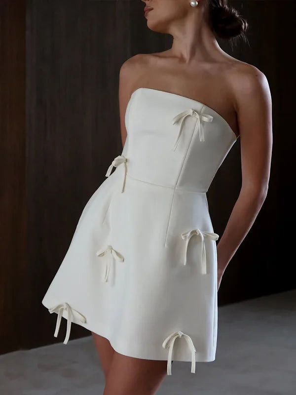 Strapless Princess Seam Bow Detail Structured Mini Dress