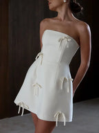 Strapless Princess Seam Bow Detail Structured Mini Dress