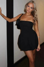 Strapless Backless A-Line Patchwork Sleeveless Mini Dress - A-Line Patchwork Mini Dress