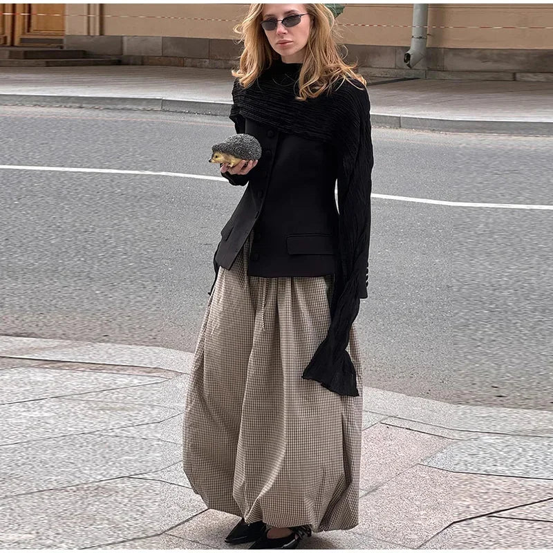 Autumn Print Women Trousers Casual Elastic Waist Foot Binding Dropped Pants Wide Leg Pleated Lady Patchwork Streetwear New