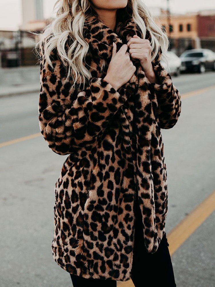 | Beige leopard print winter coat