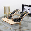 Rhinestone clip toe flip-flops with square heel, designer luxury sandals