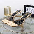 Rhinestone clip toe flip-flops with square heel, designer luxury sandals