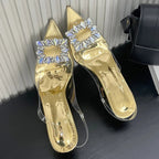 Spring Square CRYSTAL Women Pointed Toe Pumps Sandals High Heels