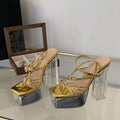 Summer 14.5CM Clear Square High Heels Stripper Sandal for Women