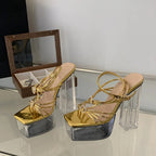 Summer 14.5CM Clear Square High Heels Stripper Sandal for Women