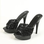 Glitter Sequined PVC Transparent Platform Slippers for Women