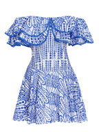Azure Embroidered Off Shoulder Ruffled Dress