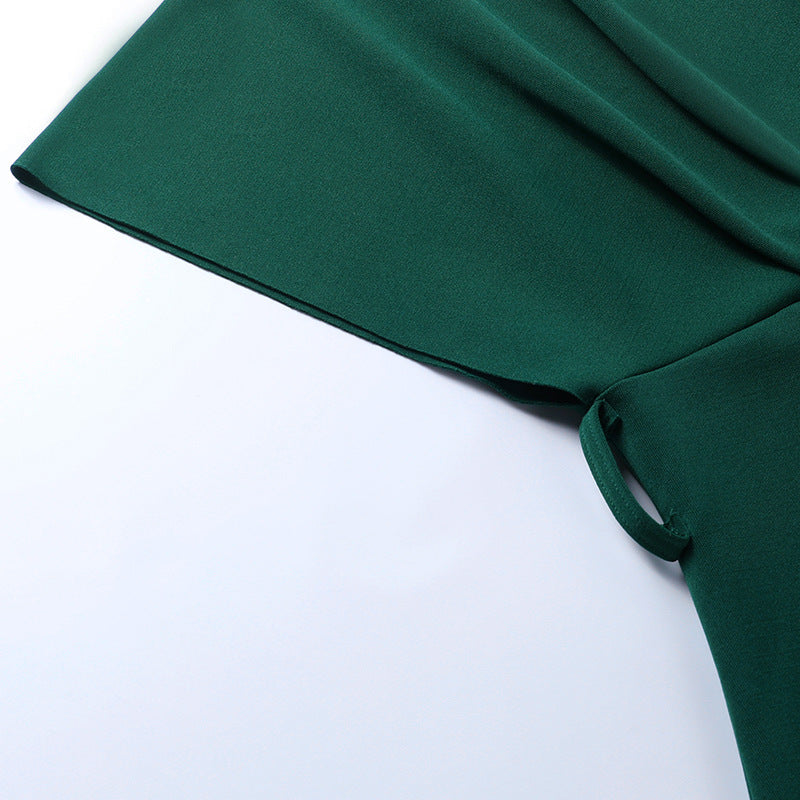 Off Shoulder Draped Cap Sleeve Wrap Belt Grommet Bodycon Midi Dress