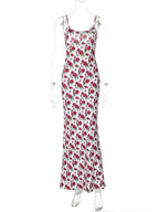New Fashion Sleeveless Bodycon Floral Dresses High Street Sexy Woman Clothes Spaghetti Strap Slim Vacation Party Long Dress