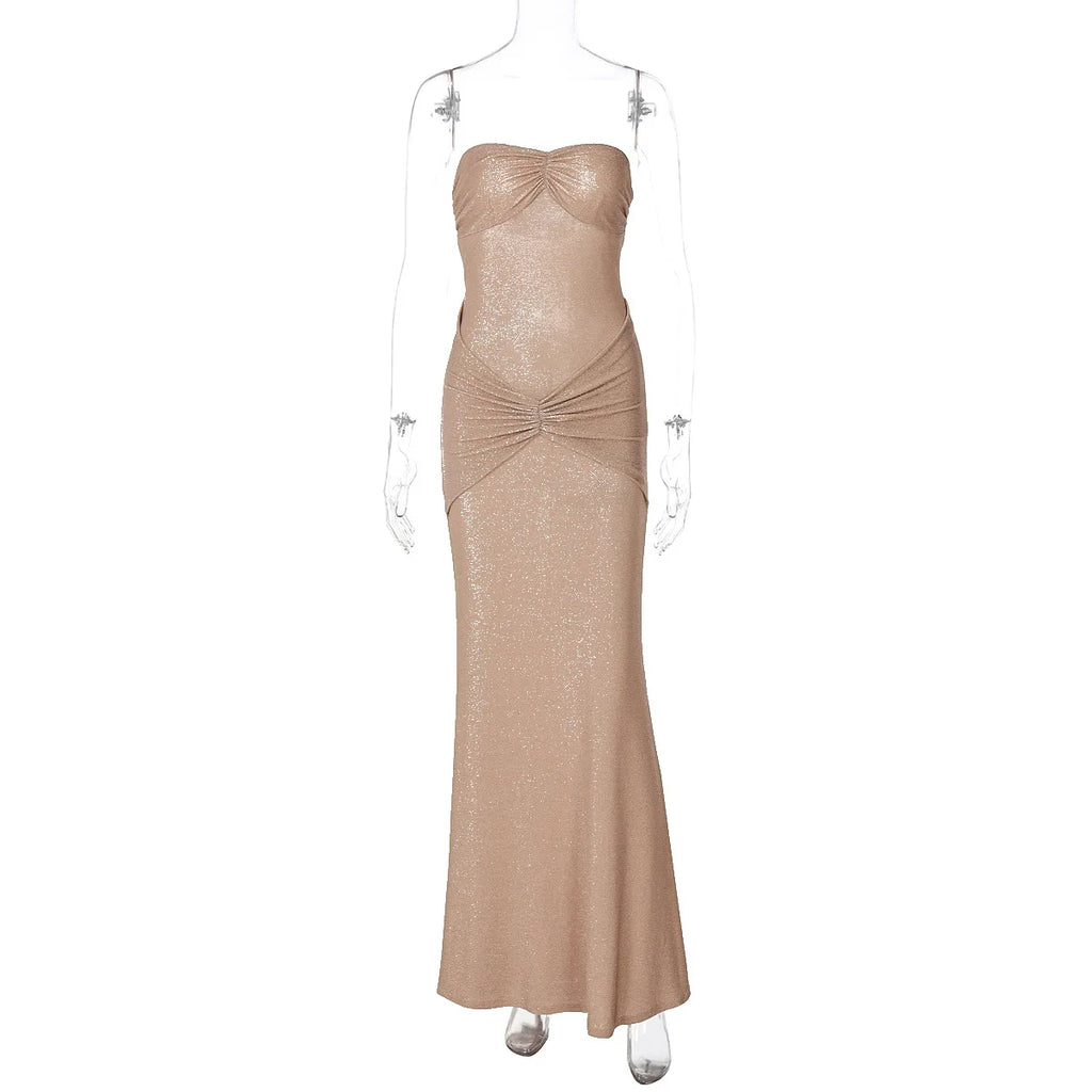Elegant Strapless Long Maxi Mermaid Dress 2025 Women Sleeveless High Waist Ruched Backless Weddiing Party Evening Prom Dresses