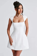 A-Line Mini Dress with Square Collar and Short Sleeves