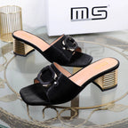 Women's high-heeled summer sandals with square buckle in new plus size