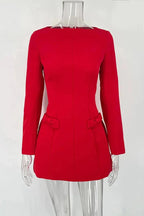 A-Line Mini Dress with Long Sleeves and High Waist