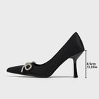 Crystal Bowknot Pointed Toe Women Pumps - Thin High Heels for Spring and Autumn