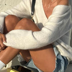 V-neck Solid Casual Sweater Simple All-match Cable-knit Knitwear Pullovers Fall Women Clothes Streetwear Loose Fit Tops