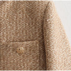 Fashion O-neck Pockets Short Coats For Women Autumn Long Sleeve Single Breasted Tweed Jacket New Chic Cropped Coats Female