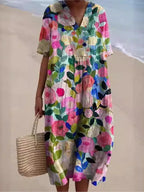 Ramona Statement Floral Print Cotton and Linen Dress Boutique Collection