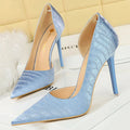 Sky Blue Vintage Stone Pattern High Heel Women Pumps