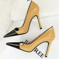 Retro Women Pearl Color Matching High Heels Stilettos Pointed Shoes