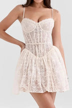 Lace Straps Backless Sleeveless A-Line Mini Dress with High Waist