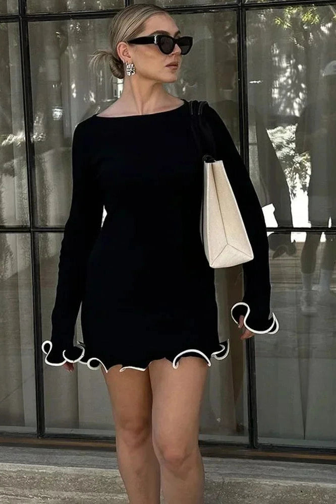 High Waist Slim Long Sleeve Bodycon Mini Dress - Slim Fit
